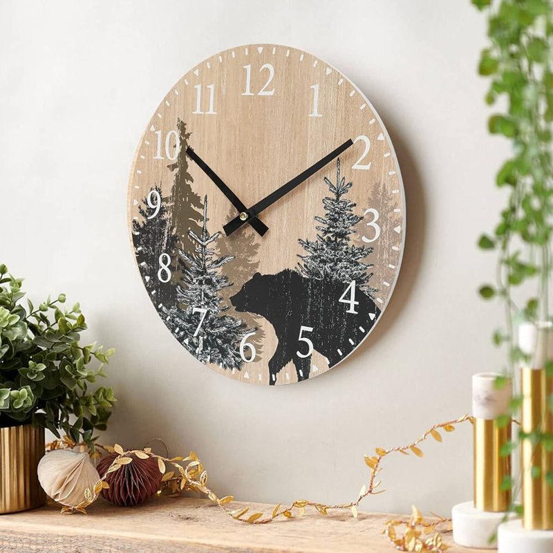 Horloge murale Cabin Bear 12 po Horloge murale silencieuse en bois