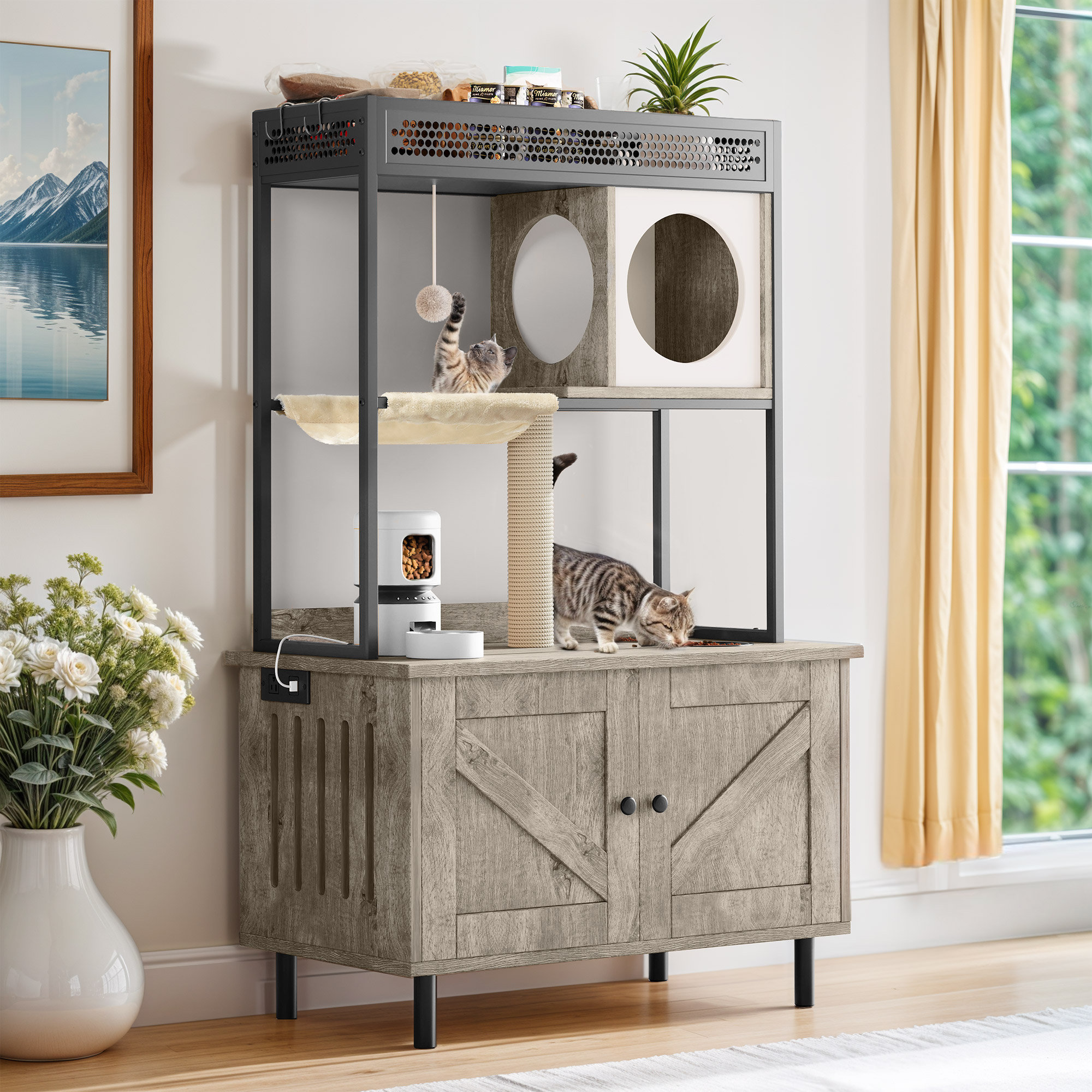 Tucker Murphy Pet™ Cat Enclosure Furniture with Cabinet and Charging ...