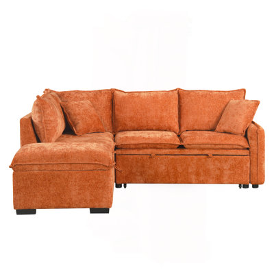 82.67"Convertible Sofa Bed Sectional Sofa Sleeper L-Shaped Sofa With A Storage Ottoman,Two Pillows, Two Power Sockets And Two USB Ports For Living Room, Orange