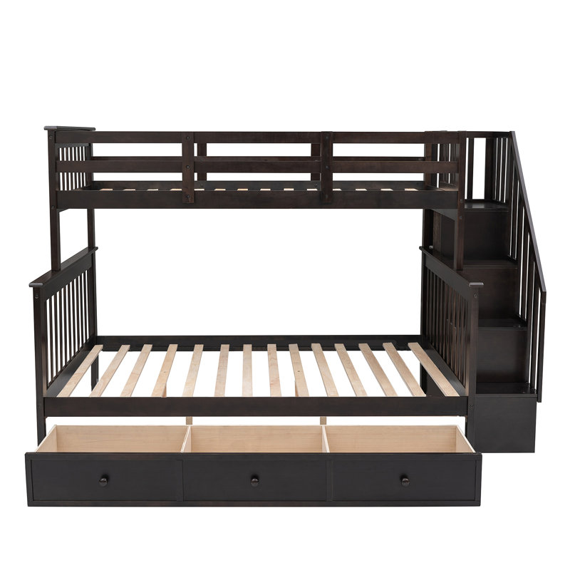 Lit superposé avec tiroir, rangement et garde-corps pour chambre à coucher, dortoir, Espresso