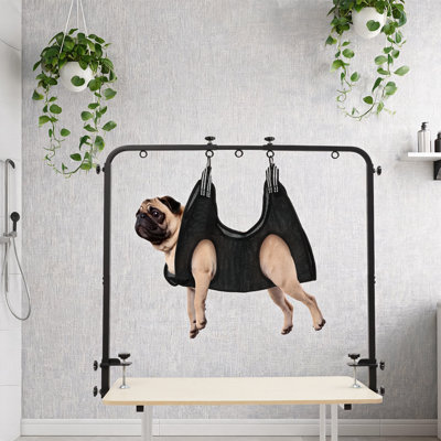 Support de table de toilettage robuste pour chien avec pince, support de toilettage réglable pour animal de compagnie avec hamac (jusqu'à 79 lb)