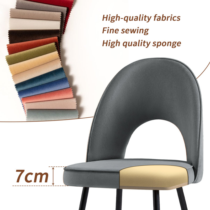 Modern Velvet Dining Chairs Ergonomic Cutout Back with Gold-Tipped Legs, Luxury Upholstered Accent Chairs for Dining/Living Room