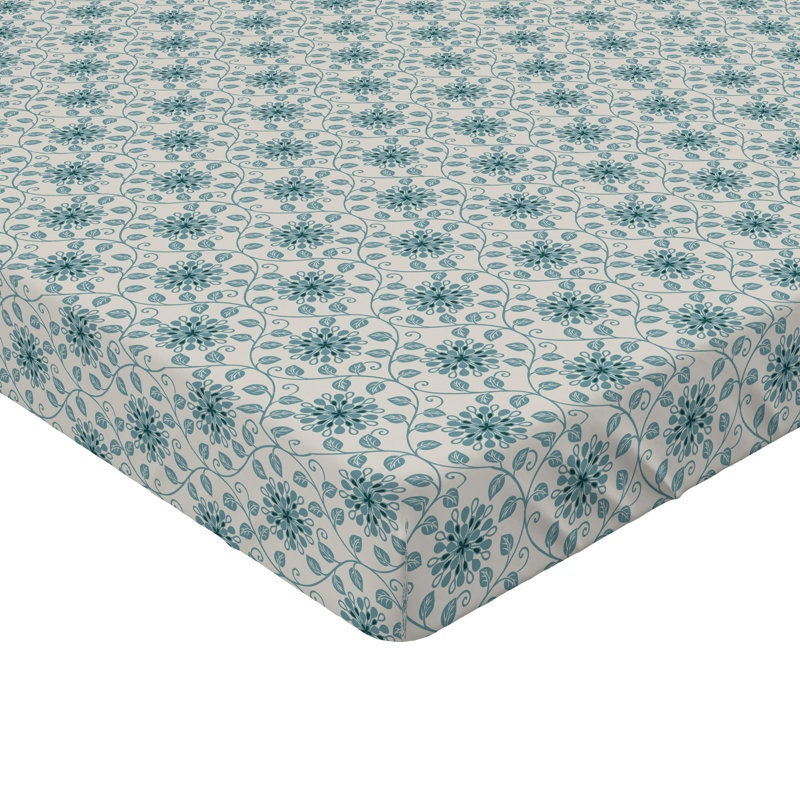 Drap-housse Ambesonne, Drap-housse simple TG, Bleu cadet / motif floral bleu pétrole