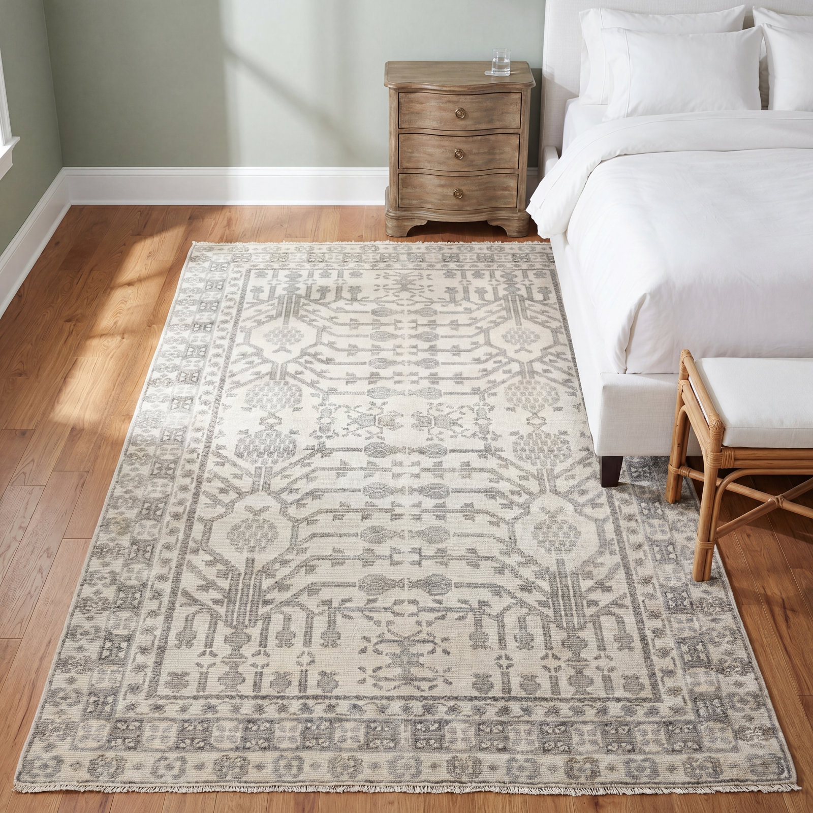 Gray Hand-Knotted Wool Oriental Rug, Rectangle 10' x 14'