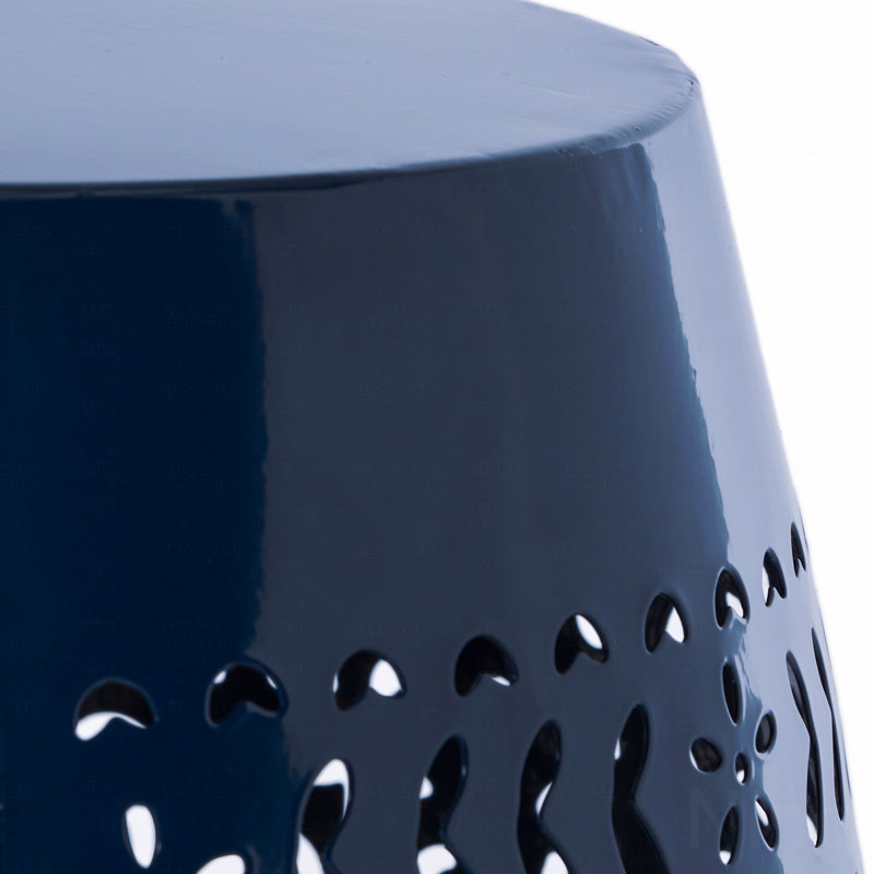 Navy Blue Barrel-Shaped Metal Side Table (Lace-Cut), Blue