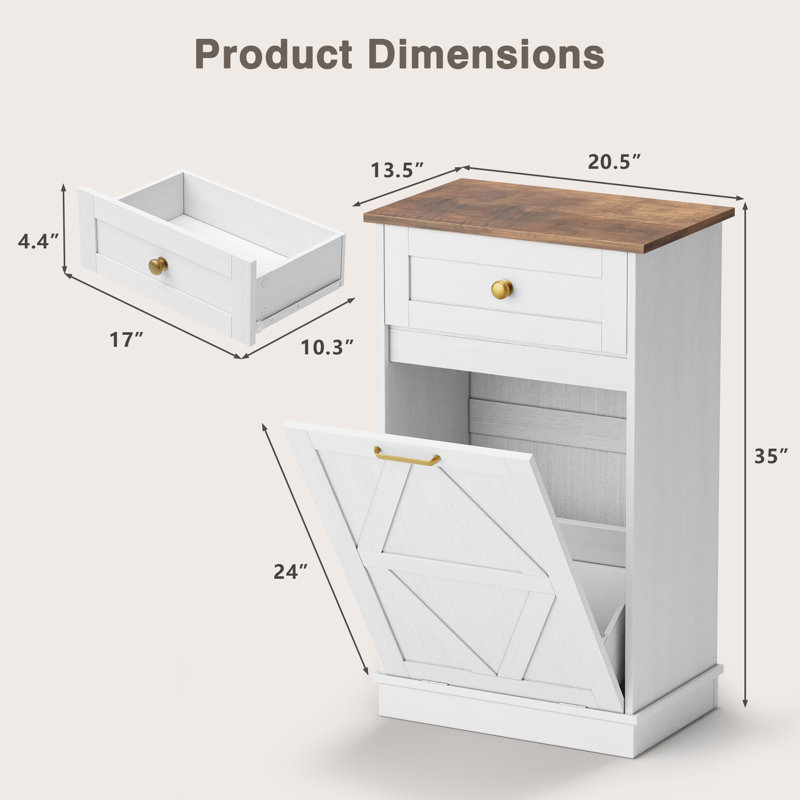 Armoire à ordures inclinable (ne comprend pas la poubelle), Blanc