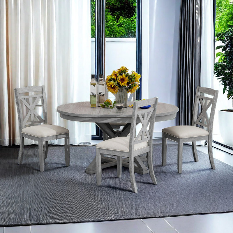 Ensemble de salle à manger extensible pour 4 personnes, Gris / beige / gris