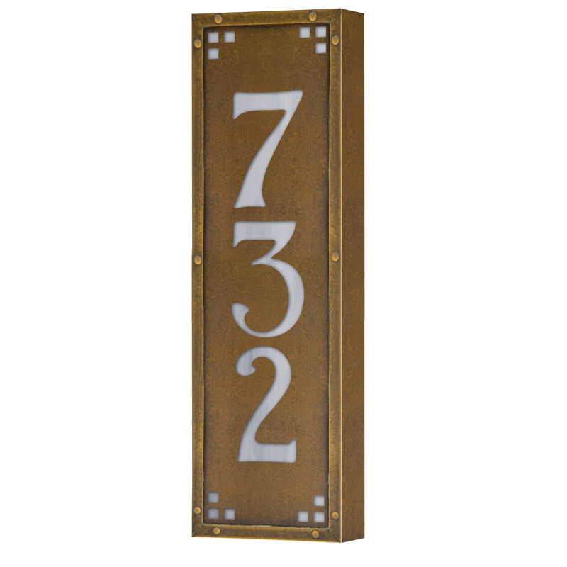 Plaque d'adresse murale personnalisable 120 V pour 3 numéros, Laiton chaud / blanc vaporeux