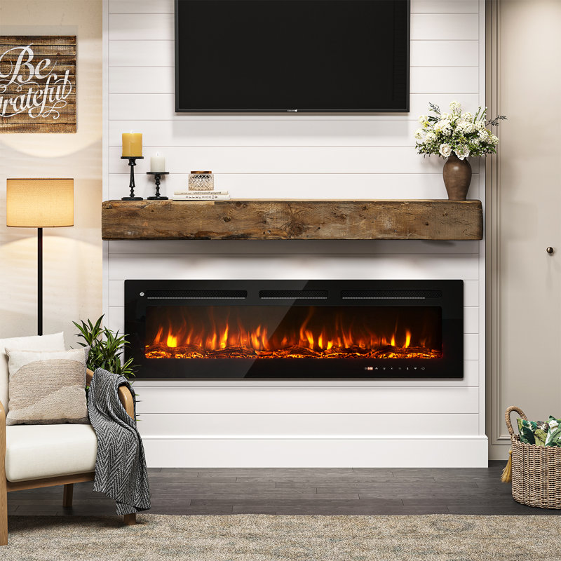 Aleq Recessed Wall Mounted Electric Fireplace, 16.5" H x 60" W x 3.9" D