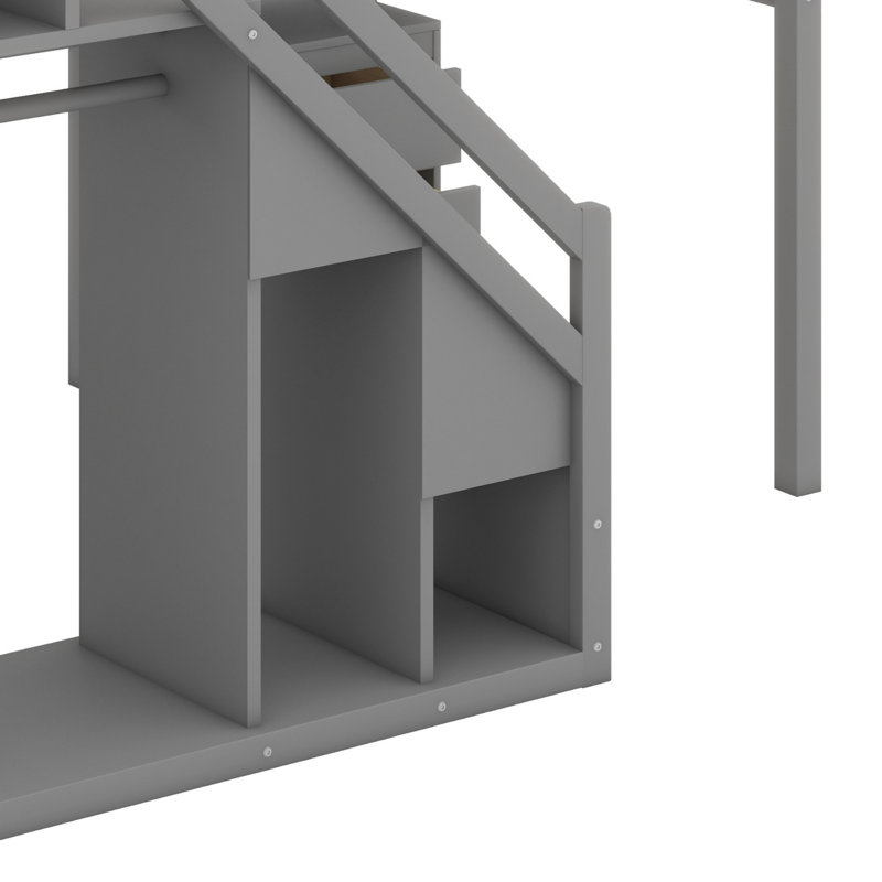 Lit mezzanine avec commode, bureau et bande lumineuse, Gris