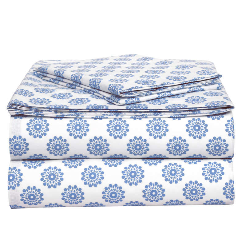 Ensemble de draps 100% coton 200 fils, Turquoise Mandalas, Simple
