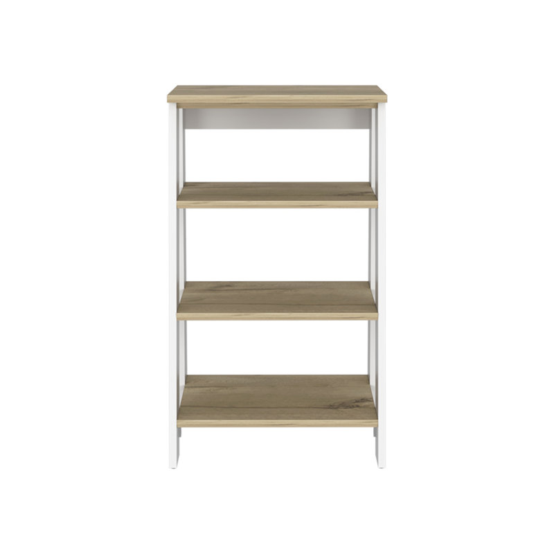 BATHBI 4-Tier Ladder Shelf Organizer For Bathroom, Side Table, Living Room, Natural/White, 29.74" H x 16.94" W x 17.34" D