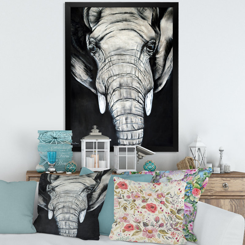 Le portrait d'un éléphant d'Afrique - Peinture sur toile, H 32 po x l 24 po x P 1 po, Cadre photo noir