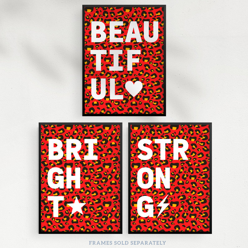 Leopard Pattern Beautiful Strong Bright Typography - 3 Piece No Frame Print Set, 29.7cm H x 21cm W x 0.4cm D