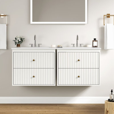 Ensemble de meuble-lavabo 24 po avec lavabo, armoire de rangement flottante avec portes et tiroirs, meuble-lavabo mural moderne avec surface peinte, blanc
