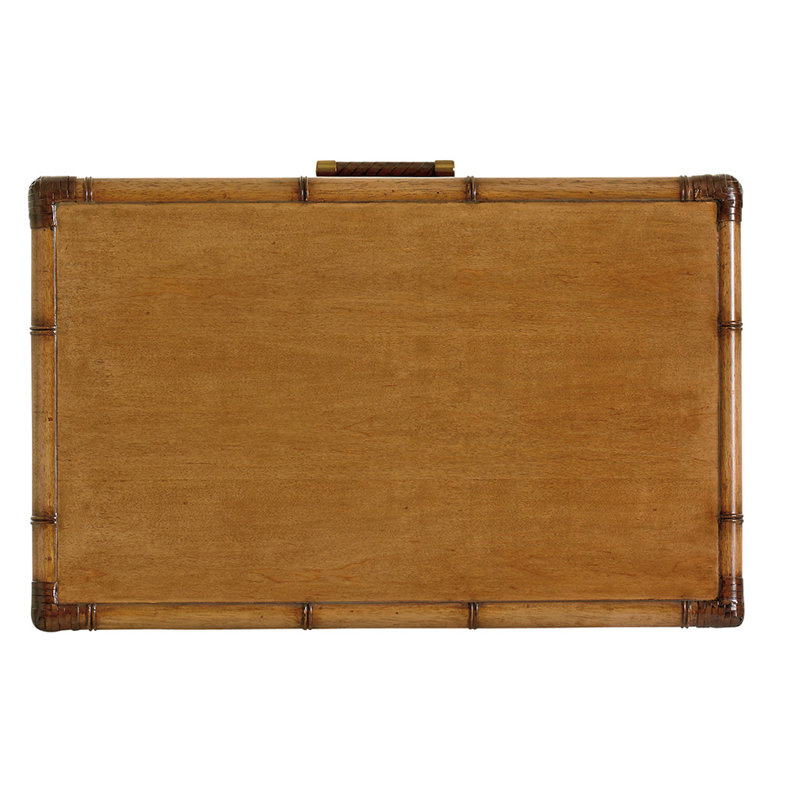 Transitional Bamboo-Wrapped 3-Drawer Nightstand in Brown with Raffia Accents