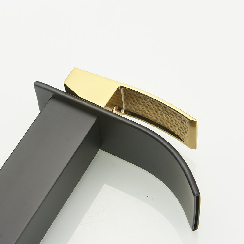 Single-Hole Single-handle Bathroom Faucet with Drain Assembly, Black/Gold