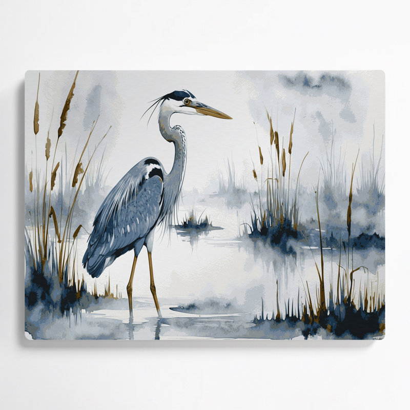 «Birds Great Blue Heron», art mural en métal gris, H 132 po x l 168 po x P 0,05 po