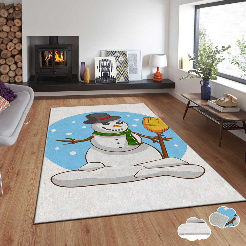 Tapis rectangulaire tissé à la machine en polyester bleu / blanc, Rectangle 2 pi 7 po x 4 pi 7 po