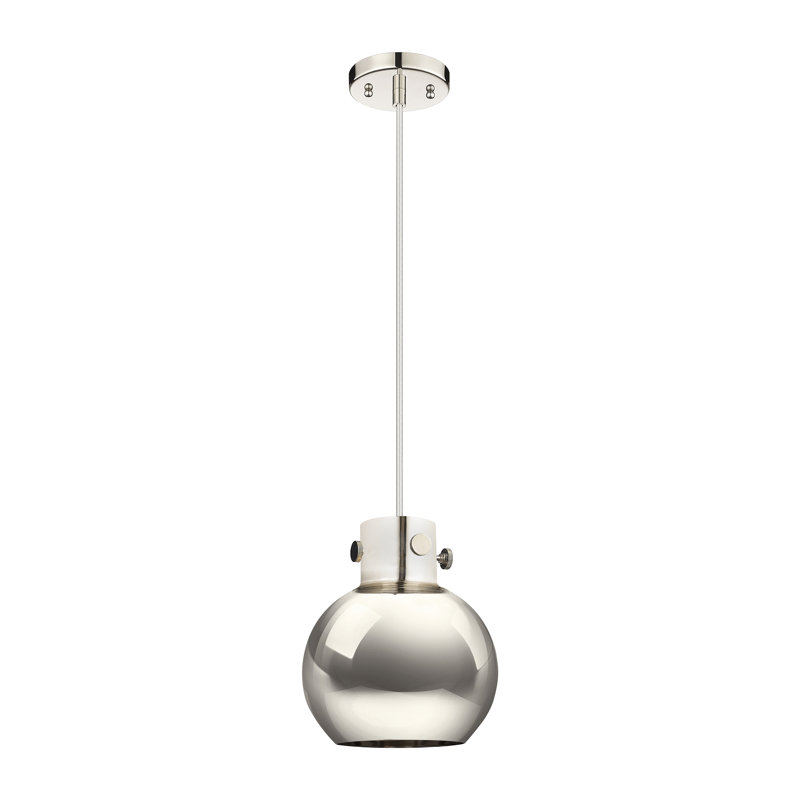 Luminaire suspendu en métal 1 lumière, Nickel poli, H 9,13 po x l 8 po x P 8 po, Nickel poli