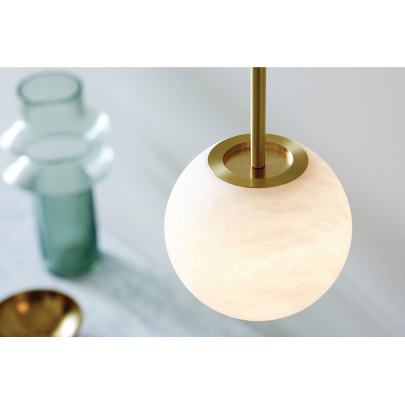 6" Alabaster Mini Pendant Light Satin Brass Modern Ceiling Pendant, Brass, 70.87" H x 6.3" W x 6.3" D