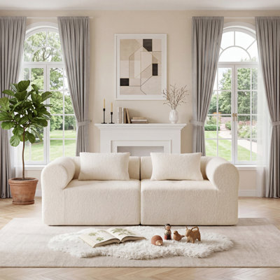 Canapé modulaire 2 pièces Bouclé, accoudoirs gauche et droit, ressorts ensachés, rouleau de compression, aucun assemblage requis, housses lavables, beige