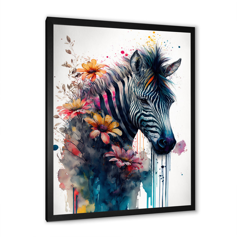 Mignon zèbre, art floral - art mural zèbre, H 20 po x l 12 po x P 1 po, Cadre photo noir