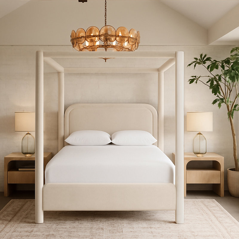Baer Velvet Upholstered Bed, King, Cream Velvet