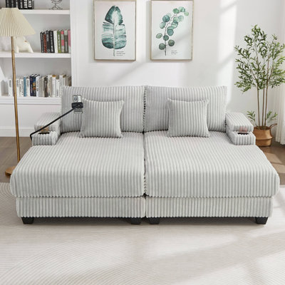 Canapé moderne avec méridienne 75,5 po Canapé-lit Canapé-lit avec dossier réglable, porte-gobelets, porte-téléphone et compartiments de rangement pour le salon