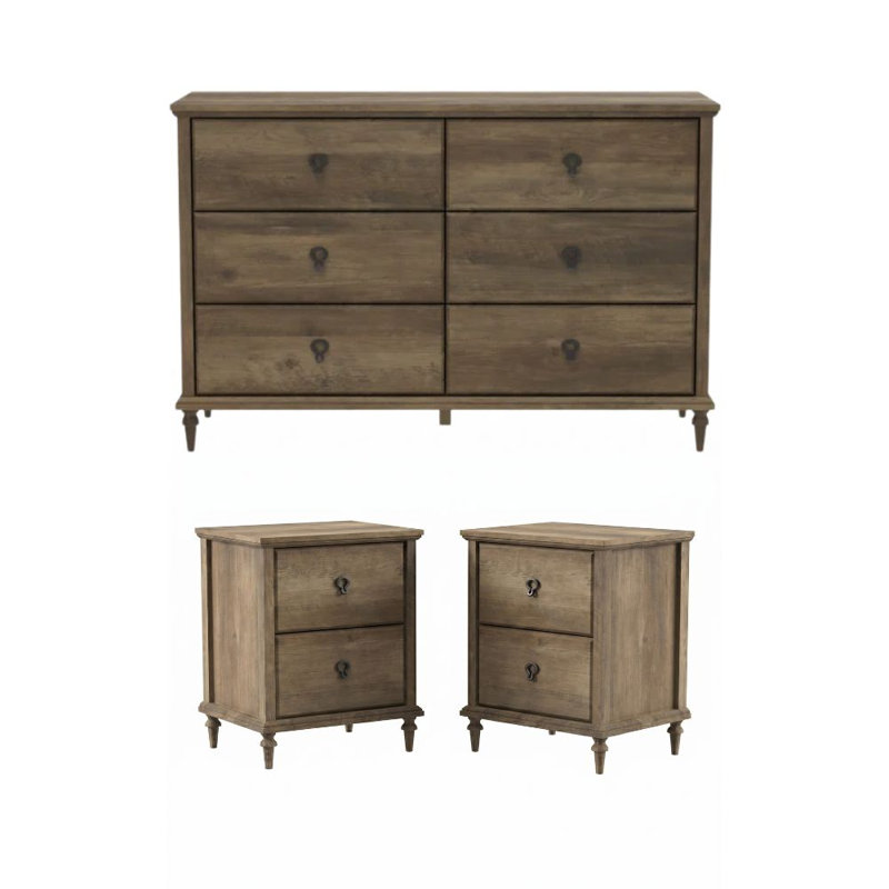 Aleana Traditional 3 Pieces  Bedroom Set, 3 Pcs: Dresser, 2 Nightstands