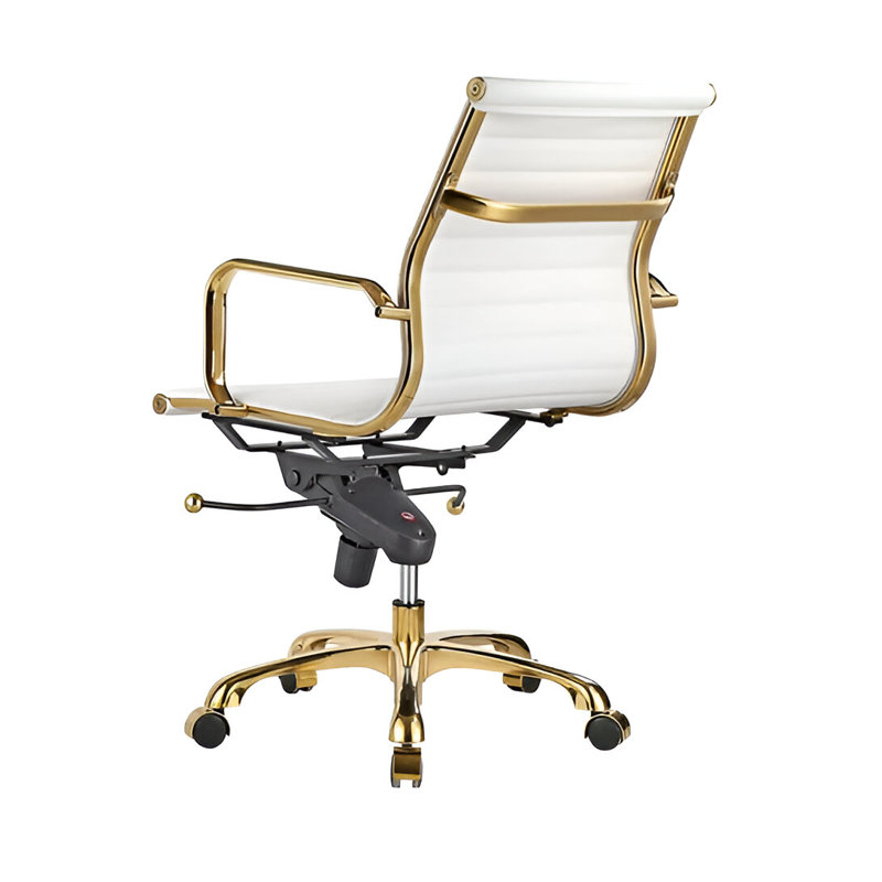 Chaise de bureau Toni à dossier bas avec structure dorée, Blanc