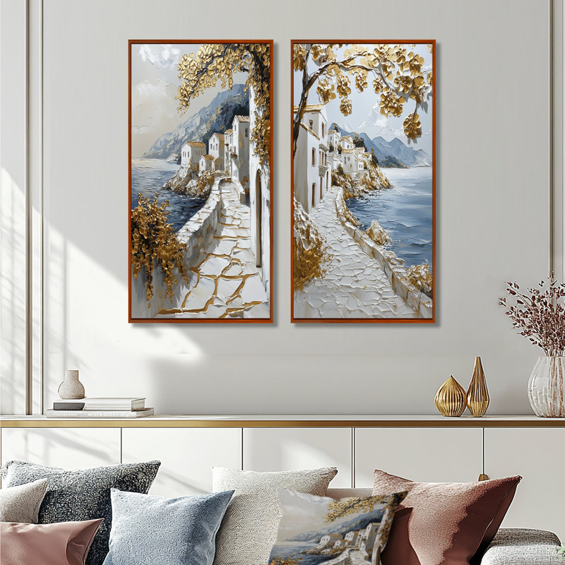 Ensemble de 2 pièces d'art mural Aegean Coast Turkish I - Istanbul, H 28 po x l 24 po, Cadre flottant brun