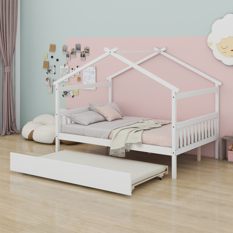 Lit en bois avec lit gigogne simple, Full, Blanc