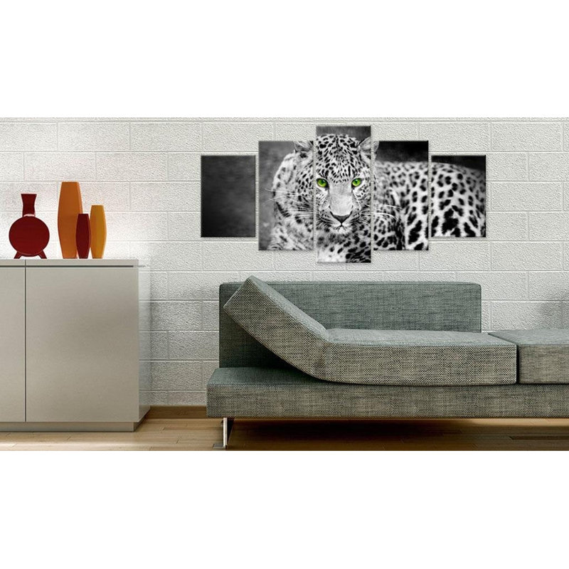 Léopard sur toile, reproduction de 5 pièces, H 40 po x l 80 po x P 0,7 po