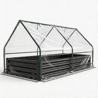 8x4ft Galvanized Raised Garden Bed with Greenhouse Cover, Metal Planter Box with Screen Windows for Vegetables & Herbs