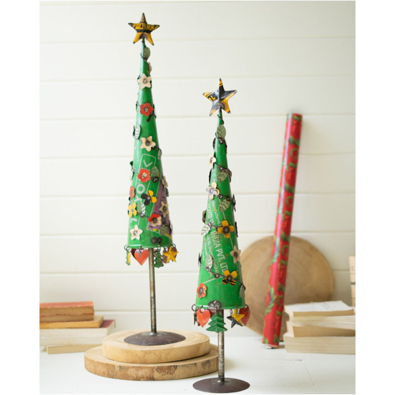 SET OF TWO RECYCLED METAL CHRISTMAS TREES