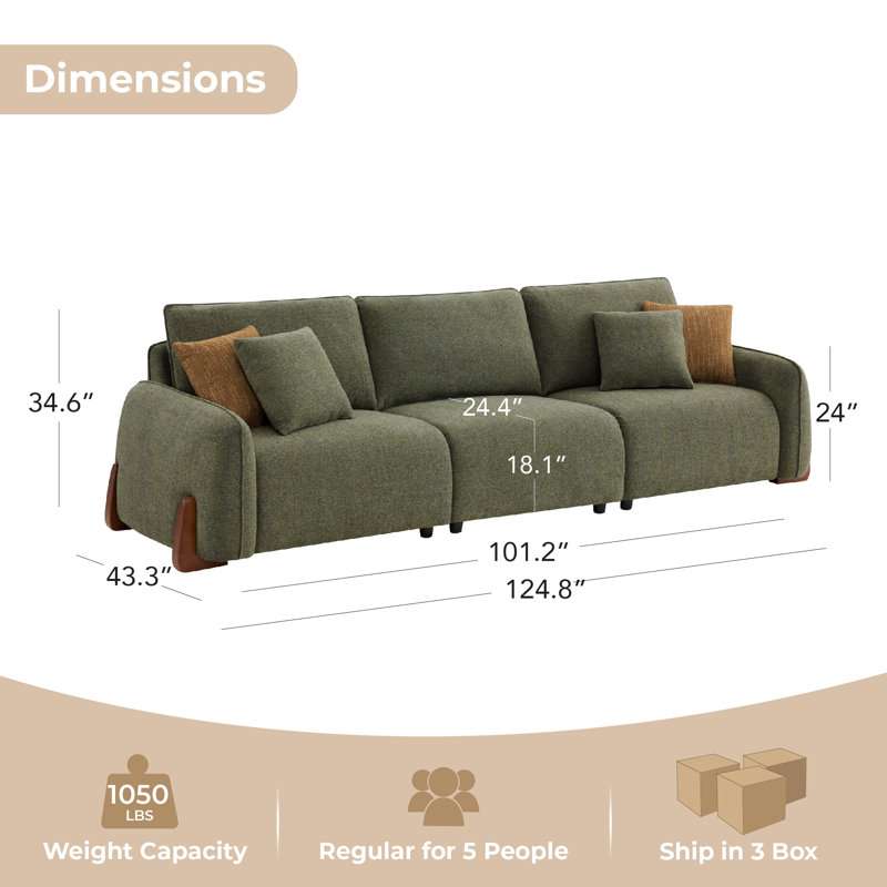 Canapé modulaire rembourré 125 po avec pieds en bois 125 po, Vert forêt