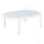 Table basse moderne d'extérieur ovale avec plateau en verre trempé, structure en aluminium blanc, table de patio résistante aux intempéries pour la cour, la terrasse et le bord de la piscine