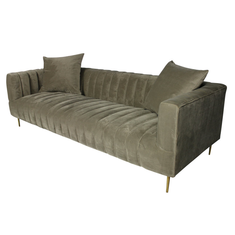 Canapé à accoudoirs carrés en velours 90 po Gleaves, Velours beige