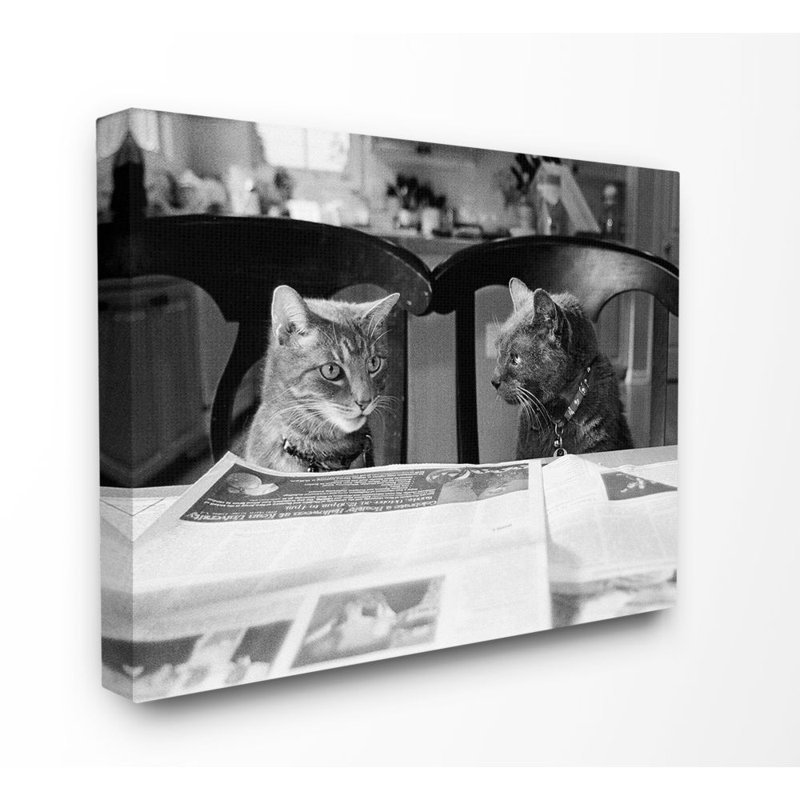 Cats Gossiping Before Dinner Panoramic Graphic Art Print Set on Canvas, Wrapped Canvas, 16" H x 20" W