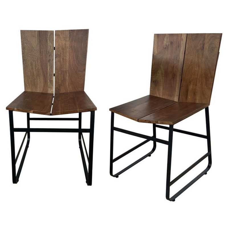 Chaise d'appoint à dossier en lattes de bois massif brun Frisco