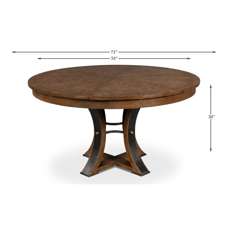 Tower Oak Round Solid Wood Top Dining Table, Light Mink/Dark Hammered