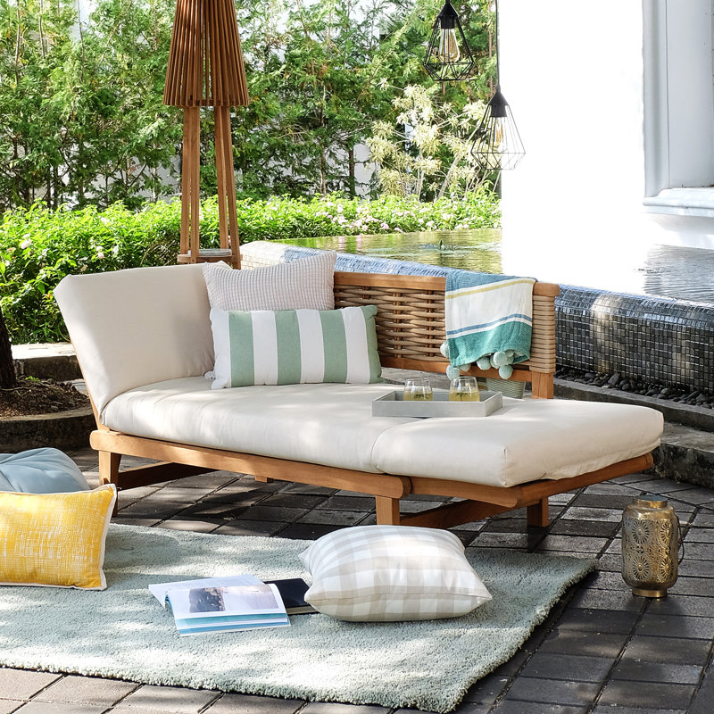 Fumero 79'' Teak Outdoor Patio Daybed with Cushions