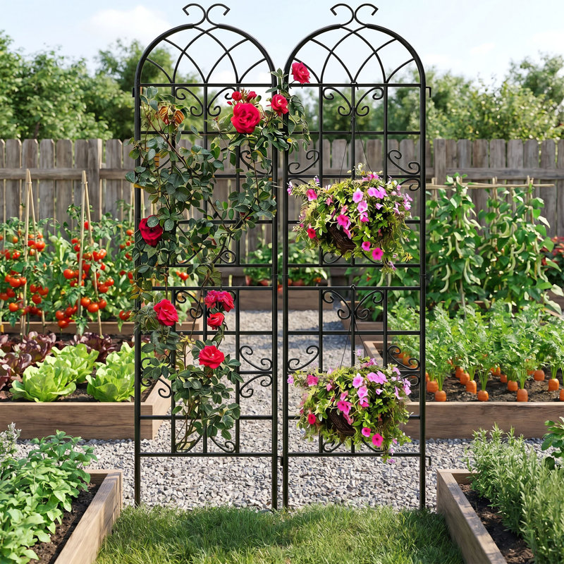 Ensemble de 2 treillis de jardin en métal 87 po, support de plante grimpante antirouille avec motif de papillons pour les vignes, les roses, les concombres et les légumes