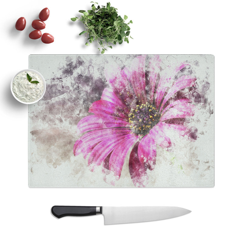 Tempered Glass Purple Daisy Chopping Board, 20 cm x 28.5 cm