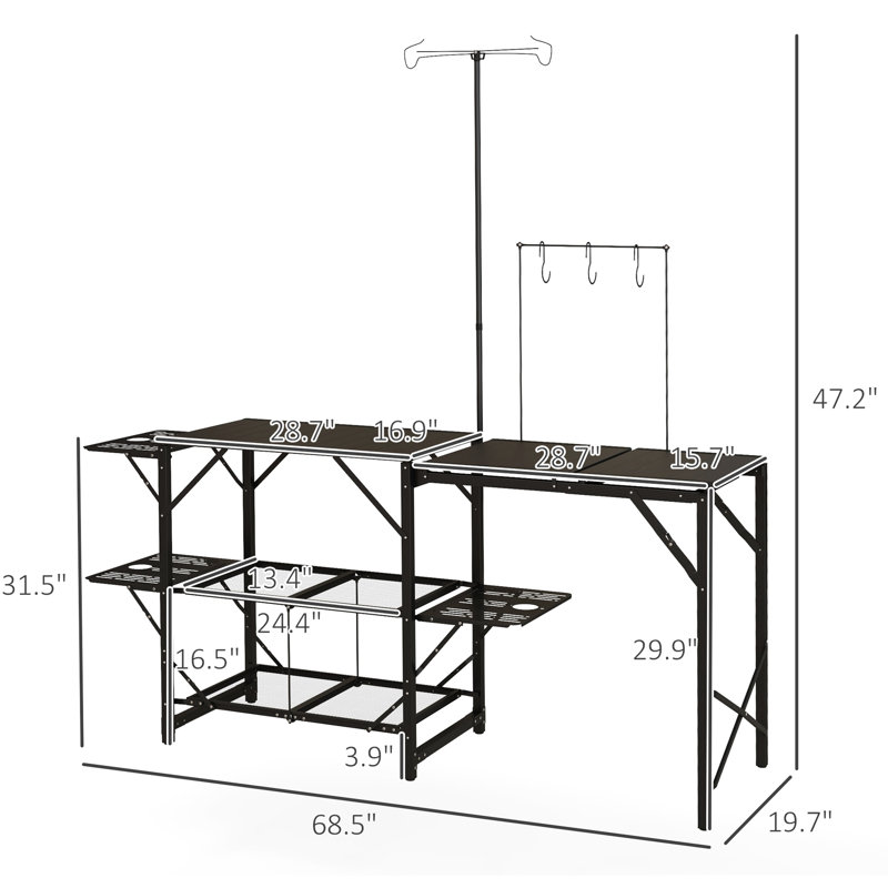 Table de cuisine de voyage pliable avec espace de rangement spacieux, réglable et suspendu, avec options de camping pliant, lanterne et accessoires