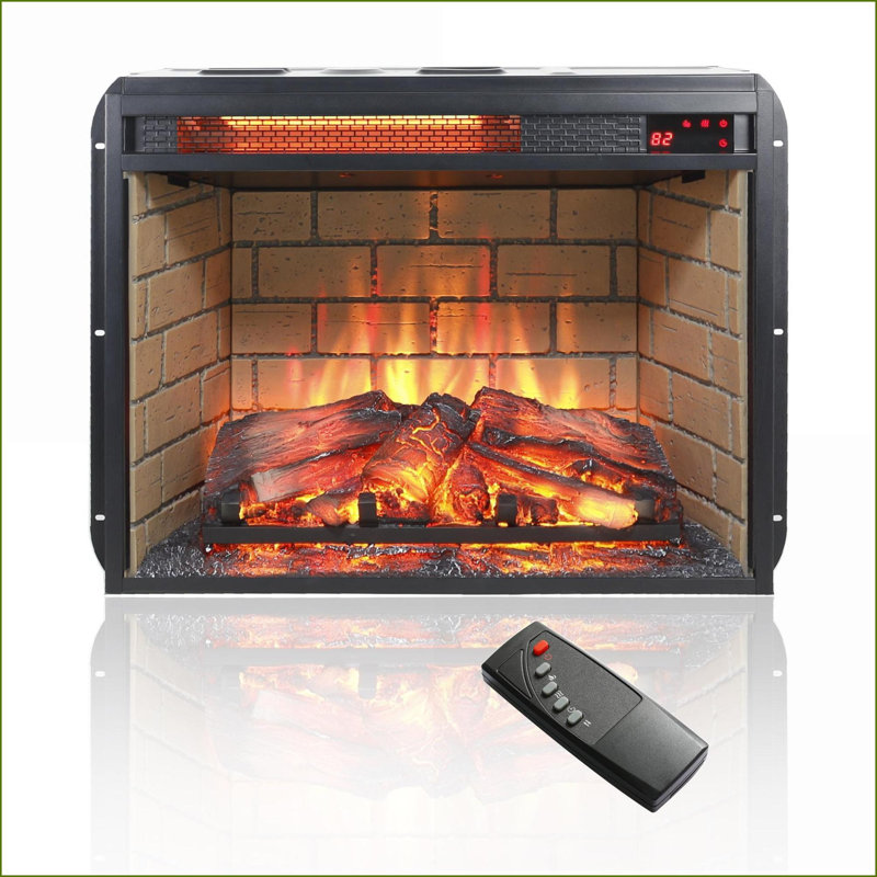 Electric Fireplace Insert, 23 Inch Vintage Brick &amp; Wood Log Design | 1500W Heater | Antique Black | Vent Free
