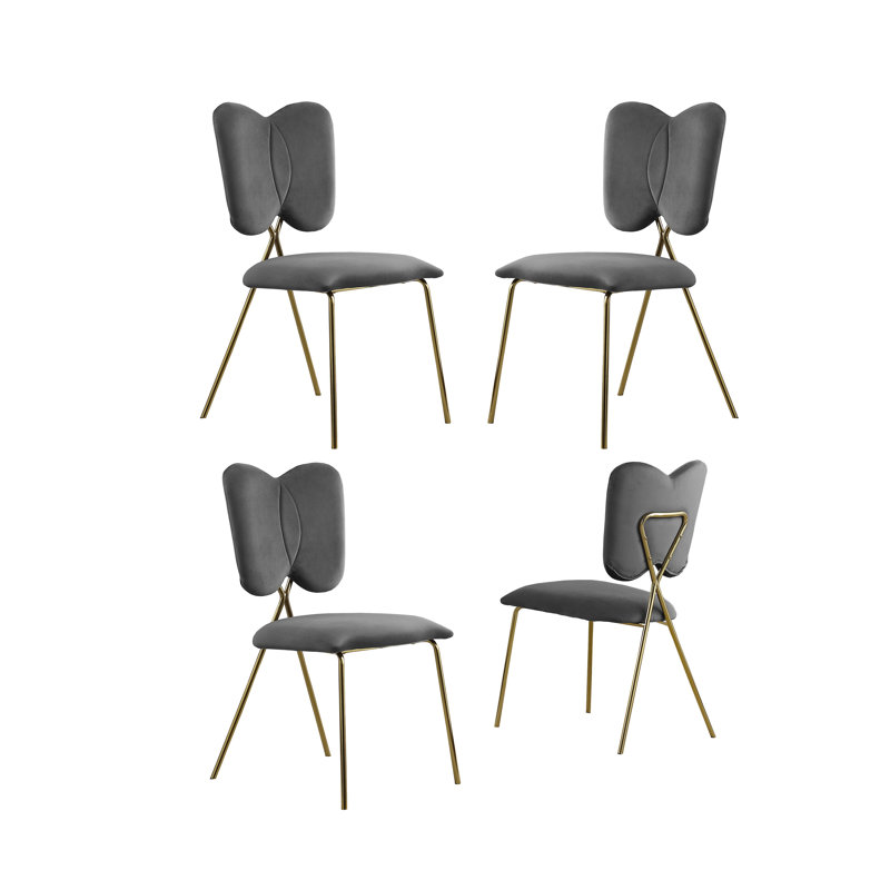 Velvet Wing Back Side Chairs, Gray, Gold