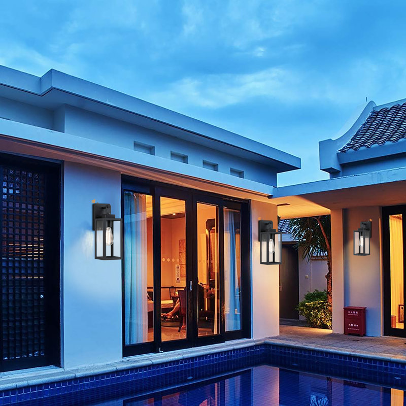 4-pack Outdoor dusk-to-dawn sensor Wall Light with Matte Black Finish, 14.07" H x 5" W x 6.46" D