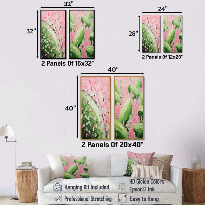 Ensemble de 2 reproductions d'art sur toile Melon Bounty IV - vert et rose, Toile tendue, H 32 po x l 33 po